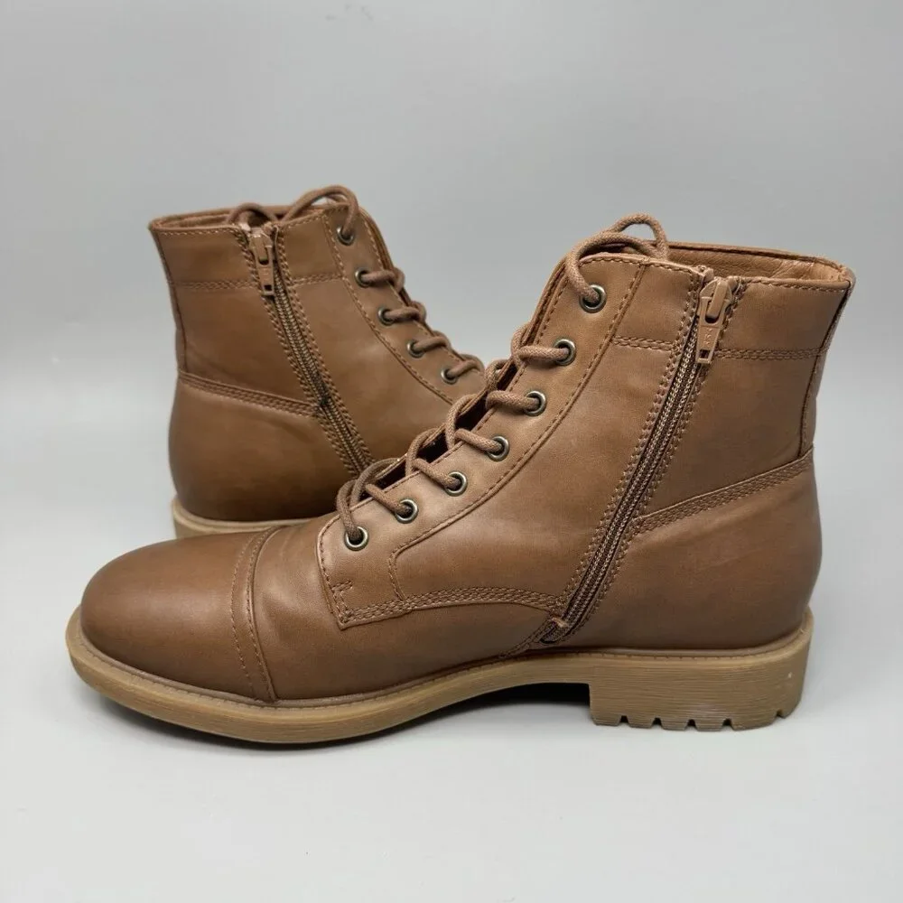 Frye And Co. Kip Flat Heel Lace Up Boots Men's US Size 11M Brown Vegan Leather